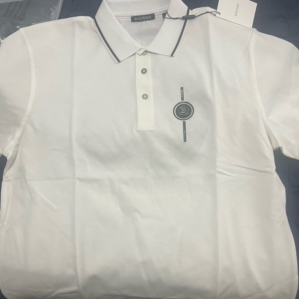 Balmain White Polo with Black Accents